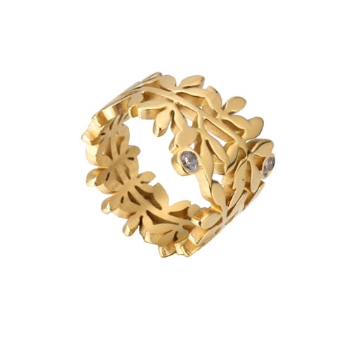 HIJONES Frauen Ring aus Rostfreier Stahl Personalisierter Blätter-Jubiläums-Schmuck Gold Größe 57 (18.1) von HIJONES