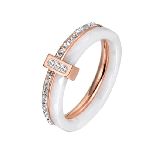 HIJONES Für Frauen 6Mm Personalisierter Zweifarbiger Ring aus Keramik Klassischer Ehering Mit Cubic Zirconia Inlay Für Männer Und Frauen Roségold Größe 54 (17.2) von HIJONES