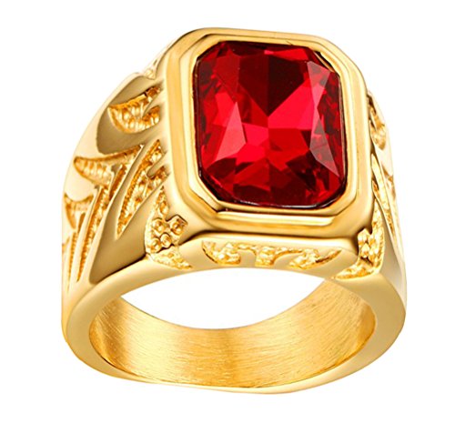 HIJONES Herren 15.5MM Roter Strass CZ Ringe aus EdelstahlRot-Edelstein Größe 68 (21.6) von HIJONES