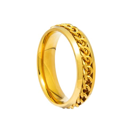 HIJONES Herren Damen 6mm Drehbare Kette Ring Edelstahl Multicolor Aussage Ring Band Fingerschmuck Gold60 (19.1) von HIJONES