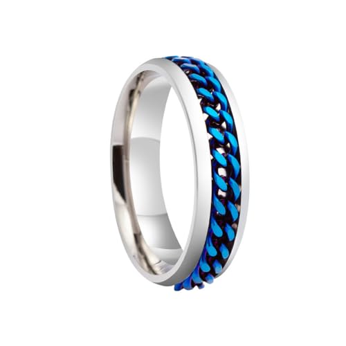 HIJONES Herren Damen 6mm Drehbare Kette Ring Edelstahl Multicolor Aussage Ring Band Fingerschmuck Silberblau Größe 54 (17.2) von HIJONES