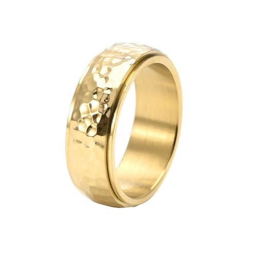 HIJONES Herren Damen 8mm Drehbare Wabe Ring Edelstahl Vintage Mondgrube Band Ringe Schmuck Gold Größe 68 (21.6) von HIJONES