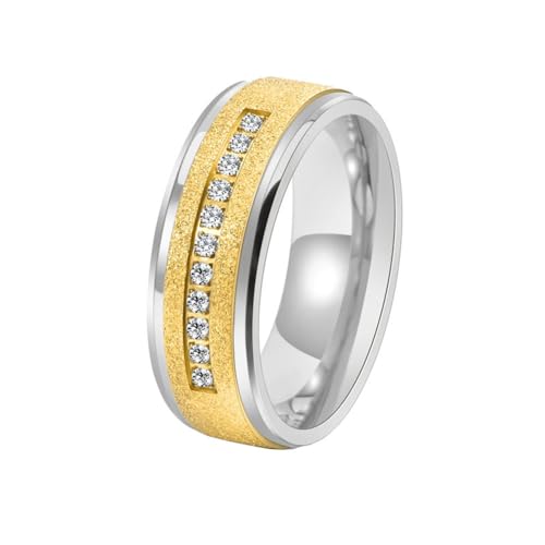 HIJONES Herren Damen 8mm Frosted Cubic Zirkonia Ring Edelstahl Vintage Diamant Band Ringe Schmuck Gold Größe 62 (19.7) von HIJONES