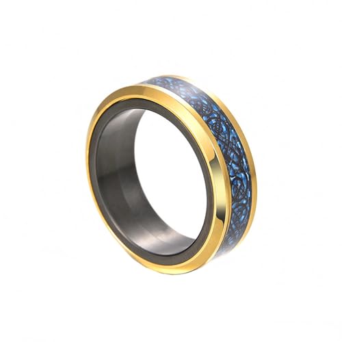 HIJONES Herren Damen 8mm Roatatble Drache Ringe Edelstahl Statement Kohlefaser Ring Band Hip Hop Fingerschmuck Gold Schwarz Größe 68 (21.6) von HIJONES