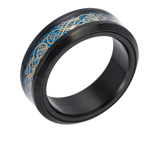 HIJONES Herren Damen 8mm Roatatble Drache Ringe Edelstahl Statement Kohlefaser Ring Band Hip Hop Fingerschmuck Schwarz Plattiertes Gold Größe 57 (18.1) von HIJONES