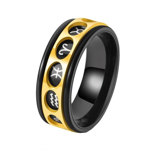 HIJONES Herren Damen Drehbar 12 Sternbilder Sternzeichen Ring Edelstahl Ausgehöhlt Unisex Vintage Personalisierte Band Ringe Schmuck Gold Größe 52 (16.6) von HIJONES