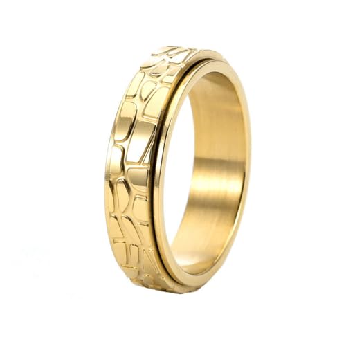 HIJONES Herren Damen Drehbare Steintextur Ring Edelstahl Unisex Vintage Personalisierte Bandringe Schmuck Gold Größe 52 (16.6) von HIJONES