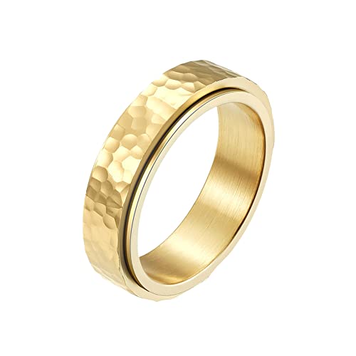 HIJONES Herren Damen Drehbarer Ring Mit Unregelmäßiger Oberfläche aus Edelstahl Zierliche Anti Angst Stress Relief Ringe Weihnachten Neujahr Geschenke Gold Größe 65 (20.7) von HIJONES