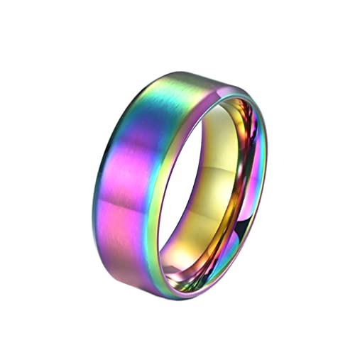 HIJONES Herren Damen Edelstahl Regenbogen Gebürsteter Ring 8mm Breit Klassisch Schlicht Schlicht Ehering Matt Finish Größe 72 von HIJONES