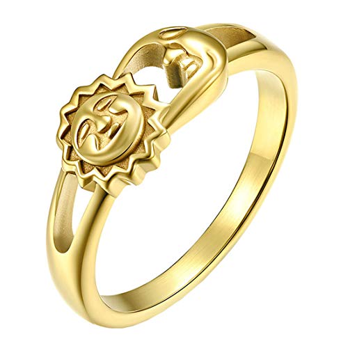 HIJONES Herren Damen Einzigartig Lächeln Sonne und Mond Paare Hochzeit Ring aus Edelstahl Gold Größe 57 von HIJONES