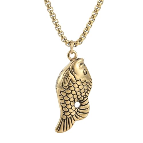 HIJONES Herren Damen Fisch Anhänger Halskette Edelstahl Personalisierte Punk Link Collarbone Kette Schmuck Gold Schwarz von HIJONES