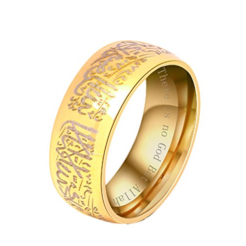 HIJONES Herren Edelstahl Islamischen Ring Mit Words in Arabisch und Englisch Gold Größe 60 von HIJONES