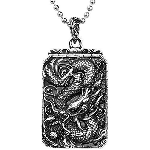 HIJONES Herren Edelstahl Vintage Chinesischen Drachen Dog Tag Anhänger Halskette Kette 24 Zoll von HIJONES