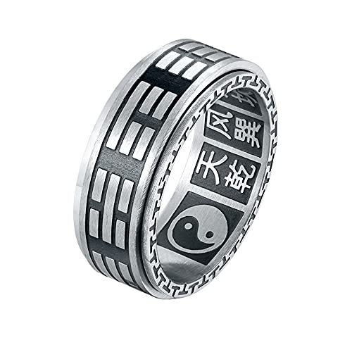 HIJONES Herren Edelstahl Yin Yang Tai Chi Amulett Taoist Mantra Spinner Ring Größe 68 von HIJONES