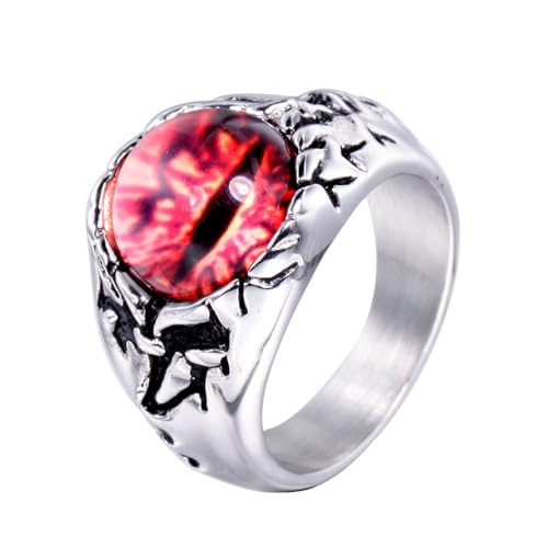 HIJONES Herrenring aus Edelstahl mit Drachenauge Vintage Gothic Biker Hip Hop Schmuck Silbernes Rotes Auge Größe 60 (19.1) von HIJONES