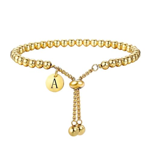 HIJONES Initialen Armband für Damen Edelstahl Verstellbare Schieberkette Personalisiert 26 Buchstaben Alphabet Schmuck Gold A von HIJONES