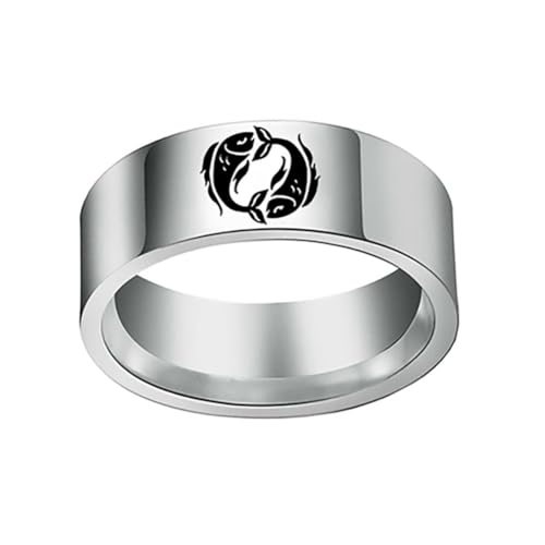 HIJONES Männer Frauen Einfacher 12 Himmelszeichen Konstellation Breiter Bequemer Ring aus Rostfreier Stahl Geschenke Zum Geburtstag Fische Größe 57 (18.1) von HIJONES