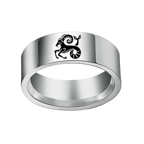 HIJONES Männer Frauen Einfacher 12 Himmelszeichen Konstellation Breiter Bequemer Ring aus Rostfreier Stahl Geschenke Zum Geburtstag Steinbock Größe 65 (20.7) von HIJONES