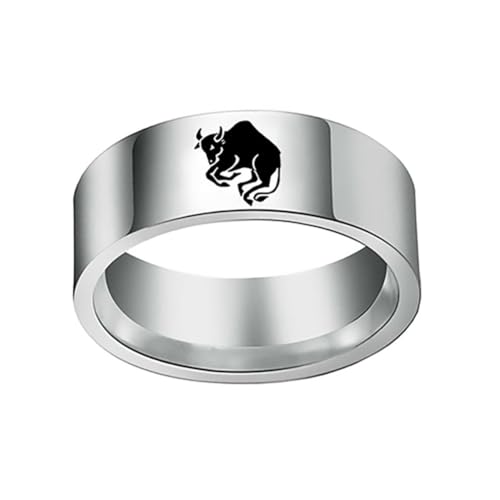 HIJONES Männer Frauen Einfacher 12 Himmelszeichen Konstellation Breiter Bequemer Ring aus Rostfreier Stahl Geschenke Zum Geburtstag Stier Größe 62 (19.7) von HIJONES