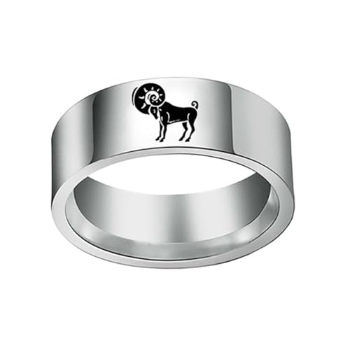 HIJONES Männer Frauen Einfacher 12 Himmelszeichen Konstellation Breiter Bequemer Ring aus Rostfreier Stahl Geschenke Zum Geburtstag Widder Größe 57 (18.1) von HIJONES