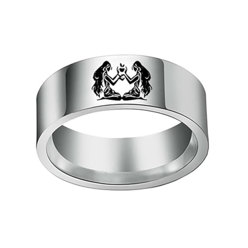 HIJONES Männer Frauen Einfacher 12 Himmelszeichen Konstellation Breiter Bequemer Ring aus Rostfreier Stahl Geschenke Zum Geburtstag Zwillinge Größe 57 (18.1) von HIJONES