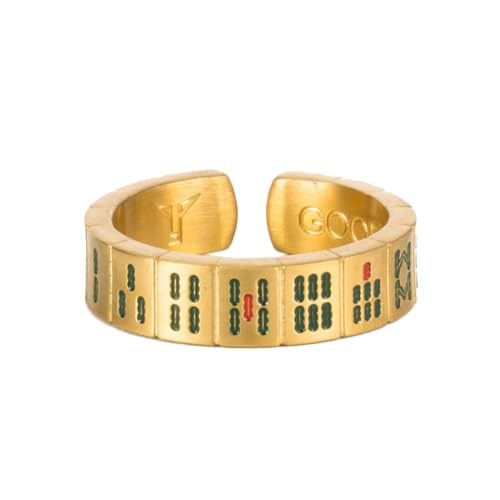 HIJONES Männer Frauen Kreativer Mahjong-Ring aus Rostfreier Stahl Lustiger Chinesischer Schmuck Offene Ringe Stil A Größe 57 (18.1) von HIJONES