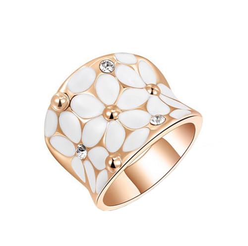 HIJONES Männer Frauen'S 18Mm Blume Emaille Großer Ring aus Rostfreier Stahl Zierlicher Daisy Comfort Fit Daumen-Schmuck Rotgold Größe 54 (17.2) von HIJONES