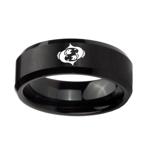 HIJONES Männer Frauen'S Einfacher 12 Himmelszeichen Sternbild Mattierter Ring Mit Abgeschrägter Kante aus Rostfreier Stahl Geschenke Zum Geburtstag Fische Größe 62 (19.7) von HIJONES