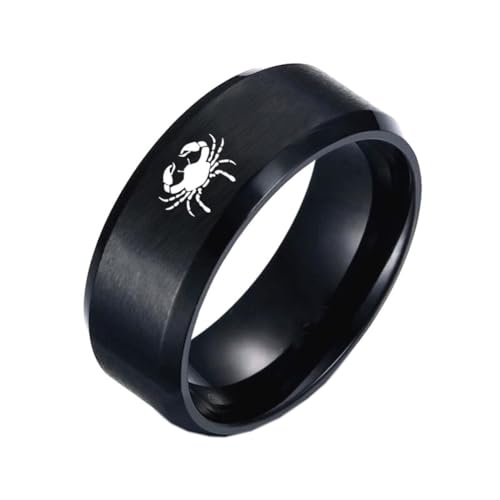 HIJONES Männer Frauen'S Einfacher 12 Himmelszeichen Sternbild Mattierter Ring Mit Abgeschrägter Kante aus Rostfreier Stahl Geschenke Zum Geburtstag Krebs Größe 54 (17.2) von HIJONES