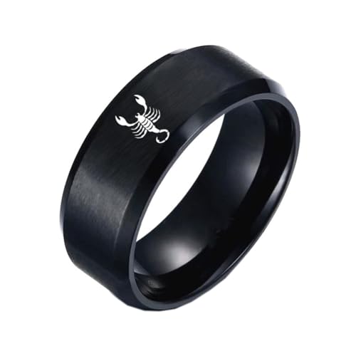 HIJONES Männer Frauen'S Einfacher 12 Himmelszeichen Sternbild Mattierter Ring Mit Abgeschrägter Kante aus Rostfreier Stahl Geschenke Zum Geburtstag Skorpion Größe 54 (17.2) von HIJONES