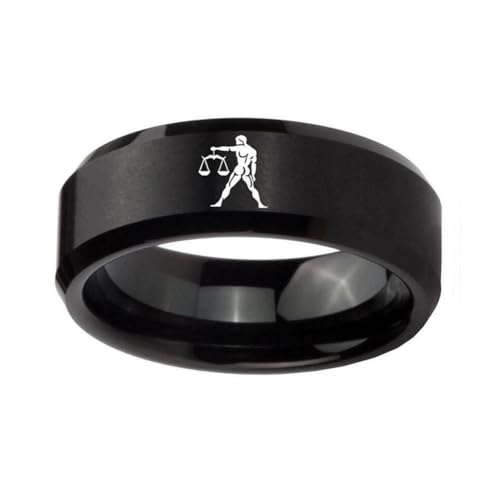 HIJONES Männer Frauen'S Einfacher 12 Himmelszeichen Sternbild Mattierter Ring Mit Abgeschrägter Kante aus Rostfreier Stahl Geschenke Zum Geburtstag Waage Größe 68 (21.6) von HIJONES