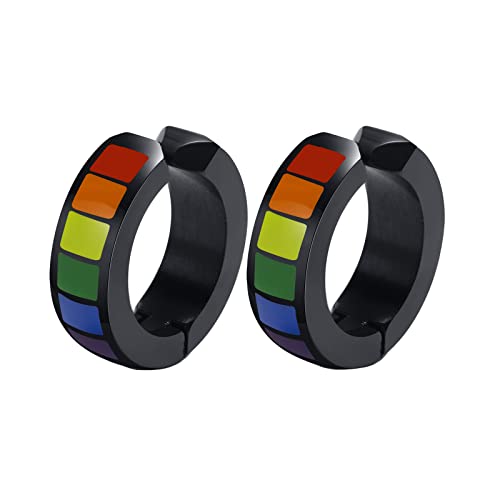 HIJONES Regenbogen Ohrclips aus Edelstahl Lgbt Pride Flagge Huggie Ohrstecker Nicht Durchbohrt Schwarz von HIJONES