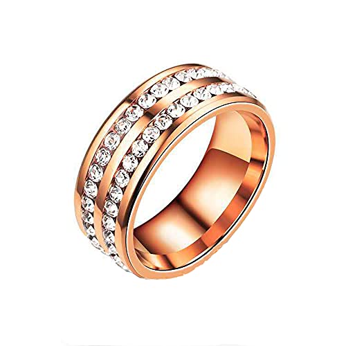 HIJONES Schmuck Damen Edelstahl Doppelte Reihen Rhinestone Ring Größe 54 (17.2) (Rose Gold) von HIJONES