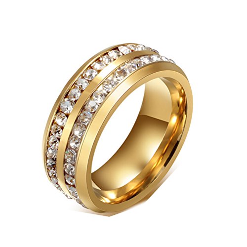 HIJONES Schmuck Damen Edelstahl Doppelte Reihen Rhinestone Ring Größe 72 (22.9) (Gold) von HIJONES