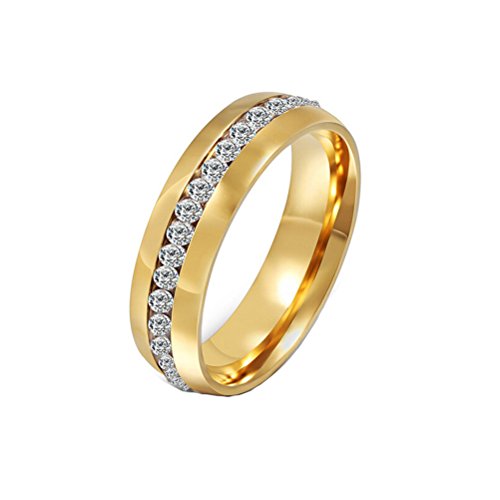 HIJONES Schmuck Damen Edelstahl Einreihig Diamant Ring Größe 50 (15.9) (Gold) von HIJONES