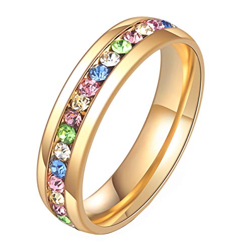 HIJONES Schmuck Damen Edelstahl Einreihig Diamant Ring Größe 62 (19.8) (Gold Regenbogen) von HIJONES