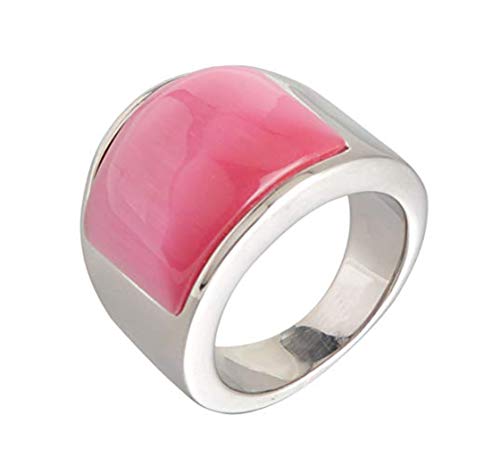 HIJONES Schmuck Damen Herren Mosaik Katzenauge Stein Edelstahl Opal Ringe Weit Silber Pink Größe 57 (18.1) von HIJONES