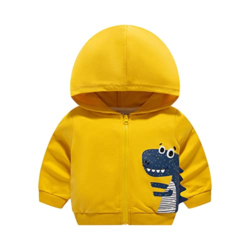 HIKIDS Unisex Kinder Mantel mit Kapuze Reißverschluss Sport Basketball Herbst Baumwolle Dünne Sweatjacke Baby Dino Gelb Jacken für Jungen 104 von HIKIDS