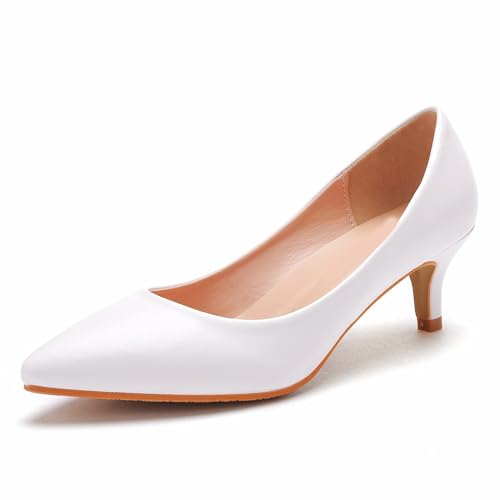 Bequeme Damen-Schuhe mit Kitten-Absatz für den Abend, Abschlussball, Hochzeit, geschlossene Zehenpartie, Pumps für die Arbeit, das Büro und das Geschäft,Weiß,35 EU von HIKKWXVN