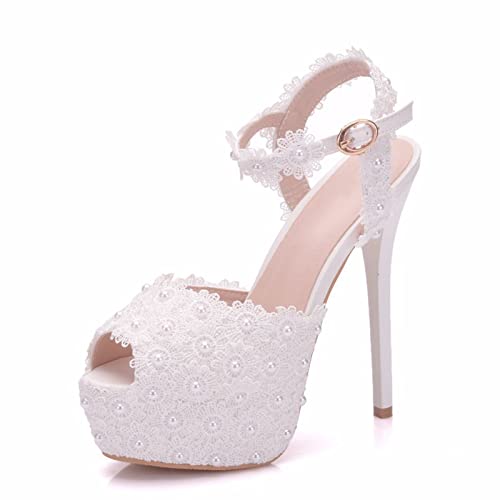 Damen High Heels, offene Zehen, Plateau-Pumps, Stilettos, High Heels für Damen, runde Zehen, Party, Club, Hochzeit, Abschlussball,Weiß,35 EU von HIKKWXVN