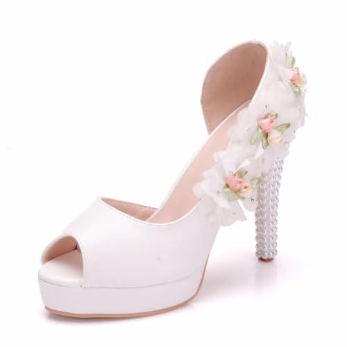 Damen Peep-Toe-Pumps, Plateau-Slip-on-High-Heels, 11 cm hohe Absätze für Hochzeit, Party, Abend, Heimkehr, Abschlussball,Weiß,40 EU von HIKKWXVN