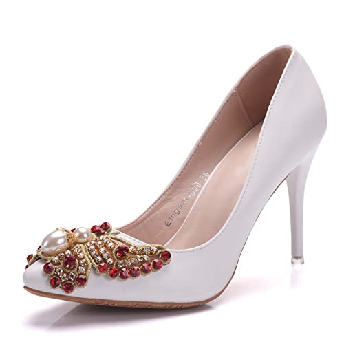 Damen-Pumps, Schmetterling, spitzer Zehenbereich, hoher Absatz, 3,5 Zoll/9 cm, Stiletto-Absatz, Partyschuhe, für Hochzeit, Arbeit, Büro, Geschäft,Weiß,35 EU von HIKKWXVN