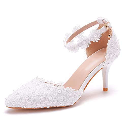 Damen-Pumps mit Kitten-Heels, geschlossen, spitzer Zehenbereich, rückenfrei, für Party, Dating, Hochzeit, Shopping, formelle Pumps,Weiß,40 EU von HIKKWXVN