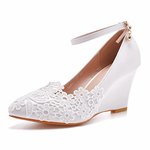 Damen-Pumps mit runder Zehenpartie und geschlossenem Zehenbereich, High-Heel-Pumps, Keilabsätze, Büroarbeitsabsätze, Elegante Abendschuhe,Weiß,36 EU von HIKKWXVN