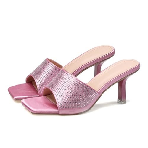 HIKKWXVN Bequeme Damen-Sandalen mit Absatz, niedrige Kitten-Sandalen, rückenfreie Slip-on-Kleiderschuhe, für Party, Abschlussball, Heimkehr, elegante Schuhe,Rosa,35 EU von HIKKWXVN