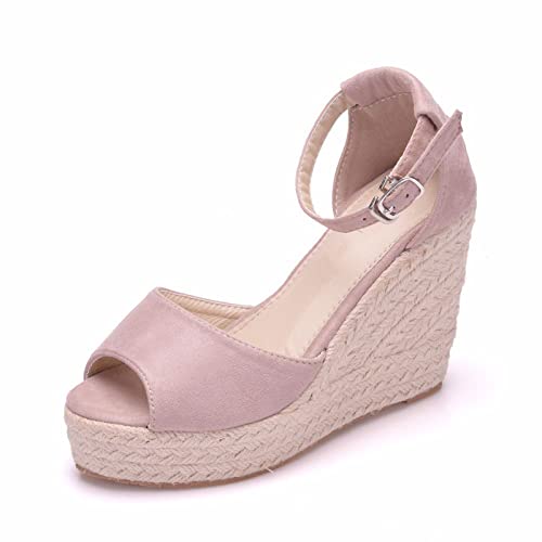 HIKKWXVN Damen-Espadrille-Absatz-Plateau-Keilsandalen, für Hochzeit, Brautparty, Abschlussball, Heimkehr, Elegante Schuhe,Rosa,34 EU von HIKKWXVN