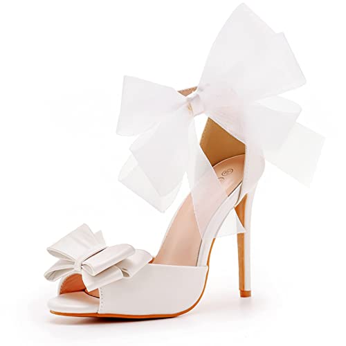 Damen-High-Heels, Stiletto-Absätze, offener Zehenbereich, Knöchelriemen, Elegante Sandalen mit Absatz für Frauen auf der Hochzeit, Party, Heimkehr,Weiß,38 EU von HIKKWXVN