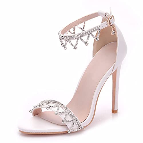 HIKKWXVN Damen-High-Heels, Stiletto-Absätze, offener Zehenbereich, Knöchelriemen, elegante Sandalen mit Absatz für Frauen auf der Hochzeit, Party, Heimkehr,Weiß,40 EU von HIKKWXVN