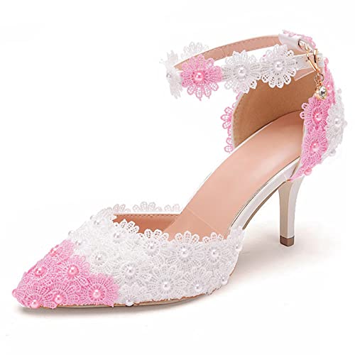 HIKKWXVN Damen-Pumps mit 2,75 Zoll niedrigem Absatz und spitzem Zehenbereich, Stiletto-Absatz-Sandalen für Freizeit, Party, Shopping, formelle Pumps,Rosa,39 EU von HIKKWXVN