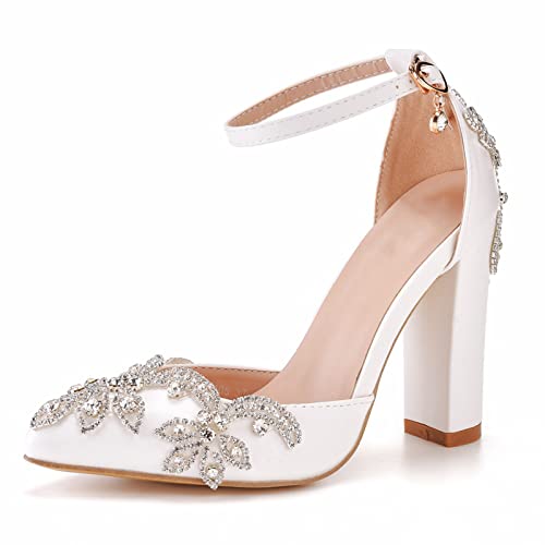 HIKKWXVN Damen-Pumps mit spitzem Zehenbereich, Braut-Pumps, modisches Kleid, High-Heel-Sandalen für Hochzeit, Abschlussball, Party, Kleid, Schuhe,Weiß,41 EU von HIKKWXVN